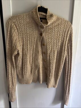 Worth Cable Knit Button-Down Cardigan in Beige